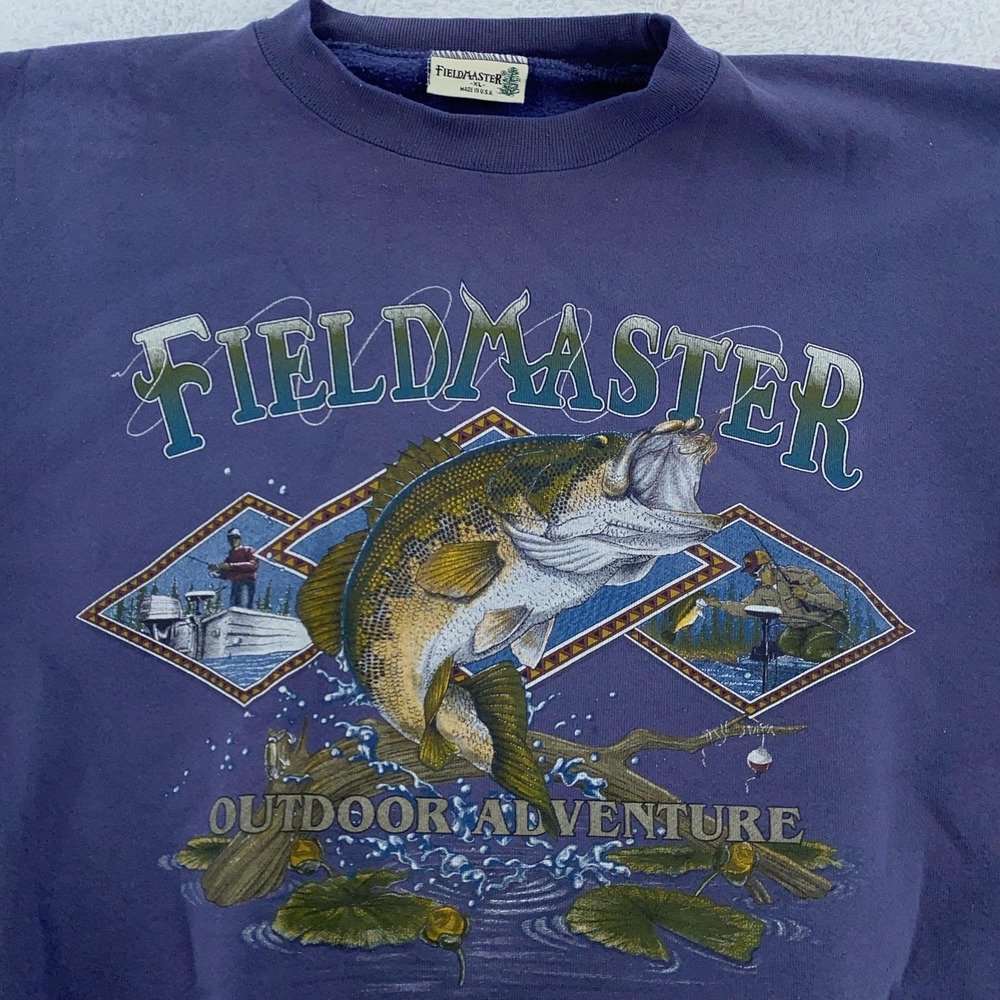 Vintage Fieldmaster Bass Sweatshirt Mens XL Outdoor Adventure‎ Fishing USA 90s